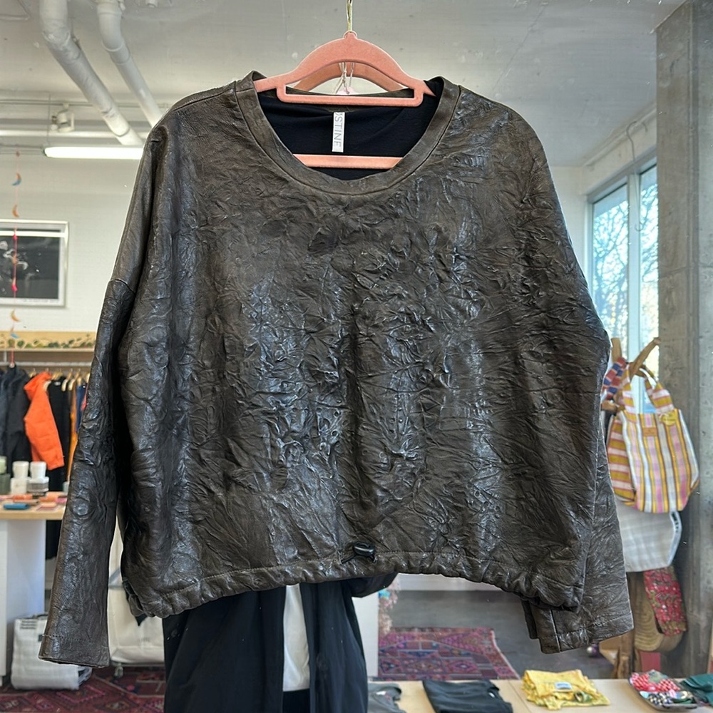 Ostine crinkle leather sweatshirt